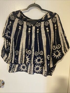 Boho Navy and White Printed Women’s Top